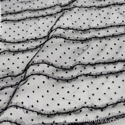 Knitted Dot Lace Black Mesh Flocking Fabric